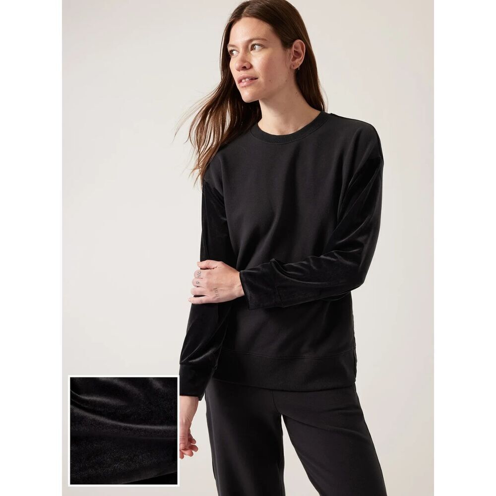 ATHLETA Black Retroplush Velvet Crew Neck Athleisure Sweatshirt Size Medium